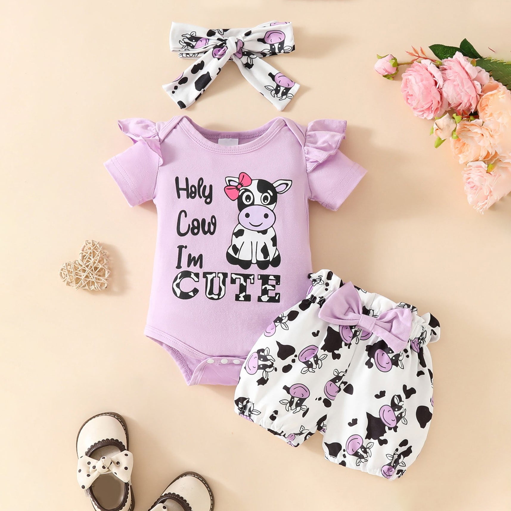 3PCS Holy Cow I'm Cute Letter Printed Baby Set