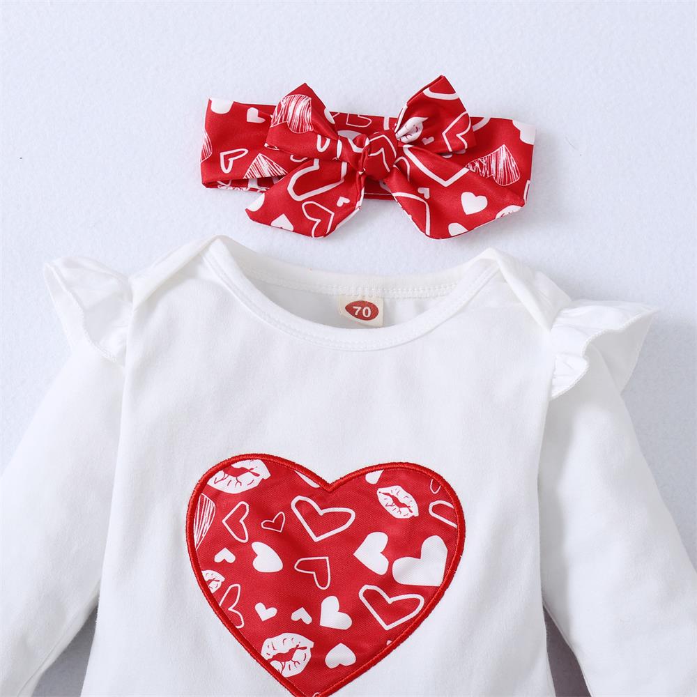 3PCS Fashionable Heart Print Long Sleeve Baby Set