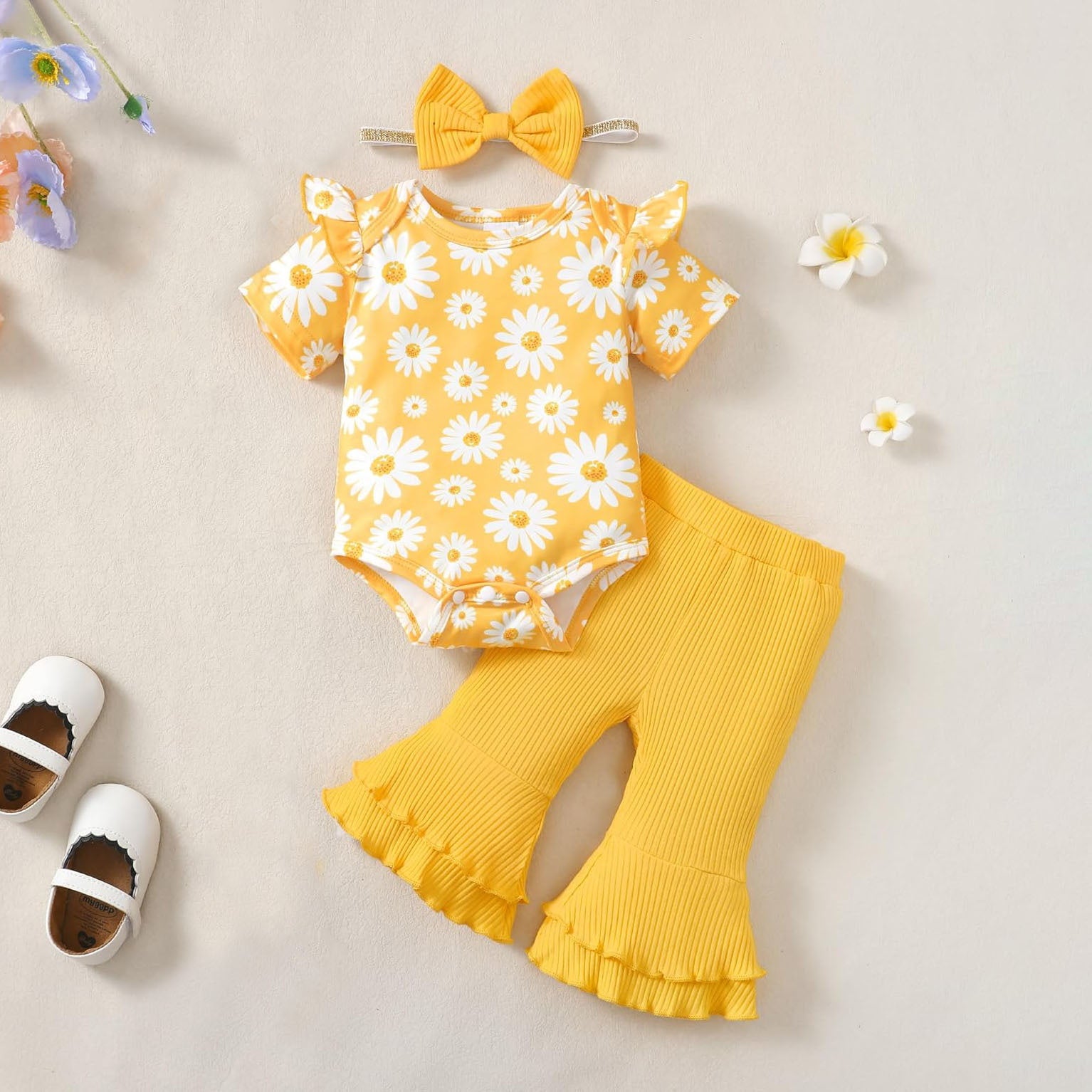 3PCS Floral Print Short Sleeve Baby Girl Set