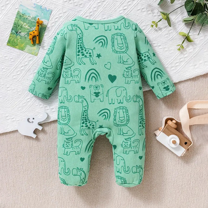 Casual Cute Animals Print Long Sleeve Baby Jumpsuit