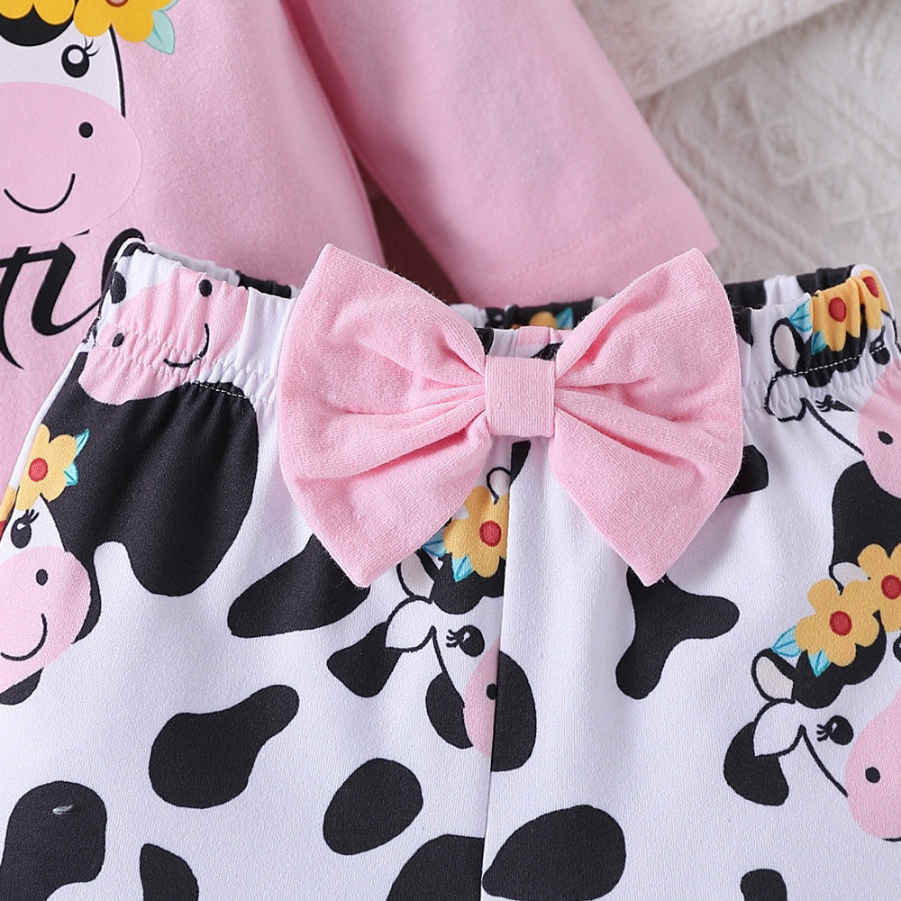 3PCS Mama's Is My Bestie Letter Cow Print Baby Set