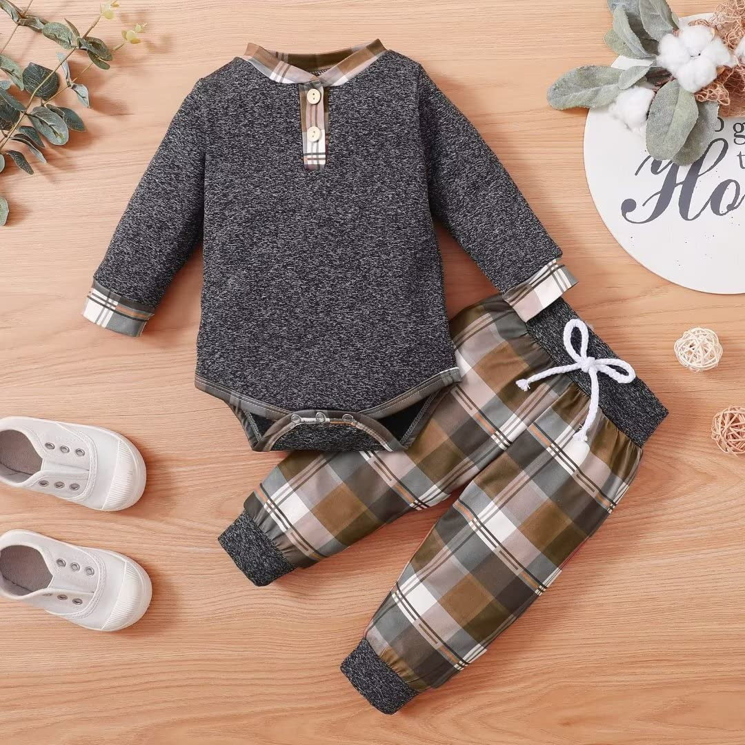 2PCS Comfy Plaid Printed Long Sleeve Baby Set