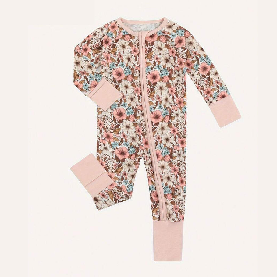Cozy Floral Printed Long Sleeve Zipper Baby Jumpsuit