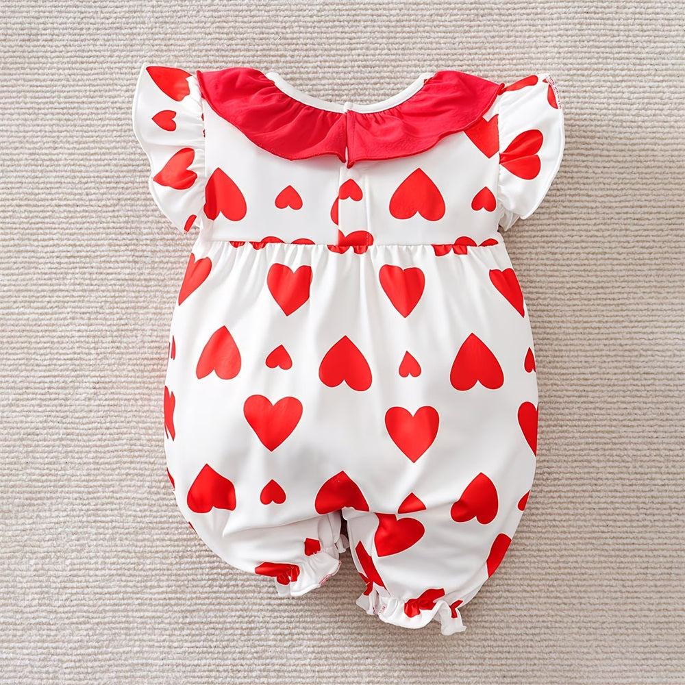 Casual Heart Printed Ruffle Collar Sleeveless Baby Jumpsuit