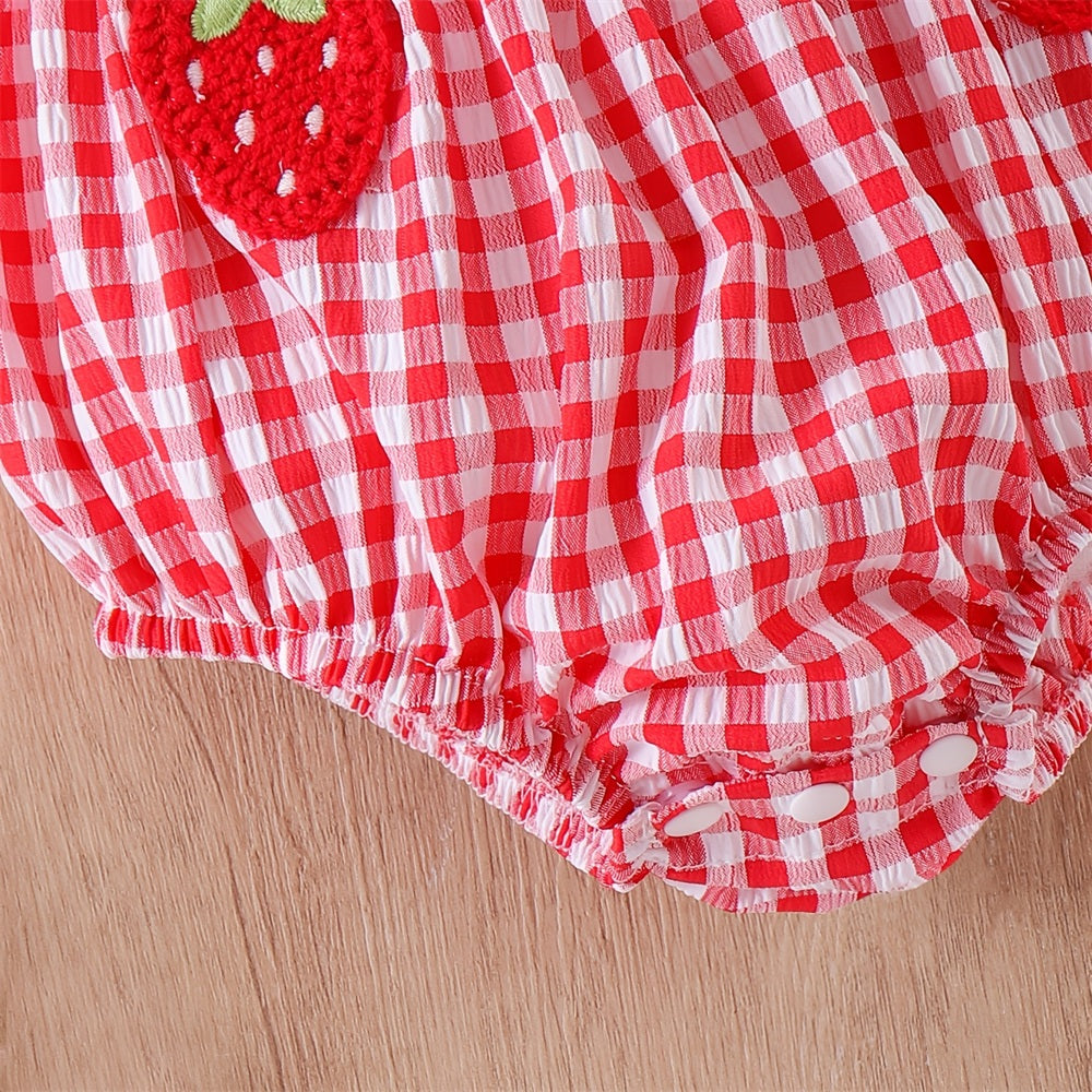 2PCS Vibrant Strawberry Plaid Print Baby Romper