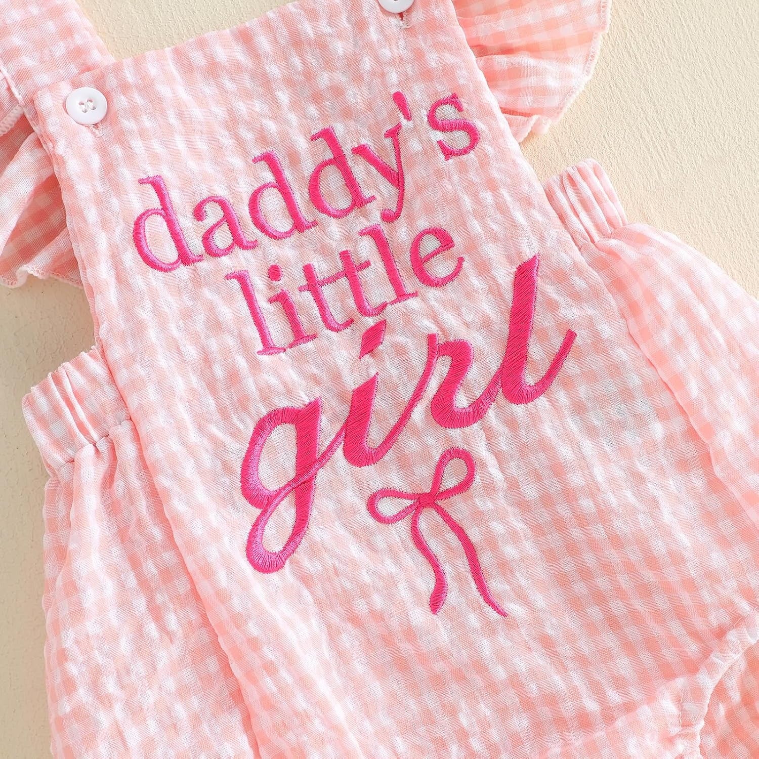 2PCS Daddy's Little Girl Letter Plaid Printed Flounce Sleeve Baby Romper