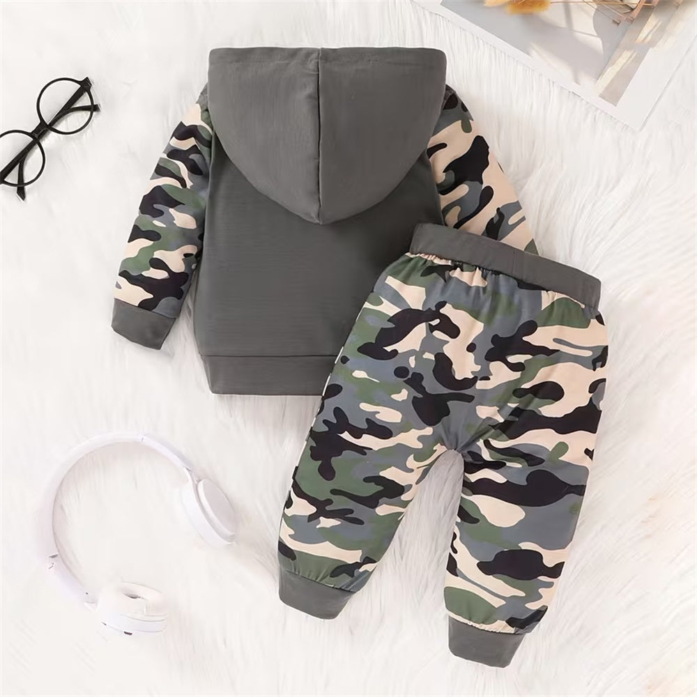 2PCS Daddy's Boy Letter Print Camouflage Long Sleeve Baby Set