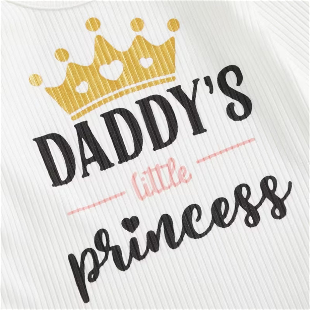 3PCS Daddy's Little Princess Letter Heart Print Long Sleeve Baby Set
