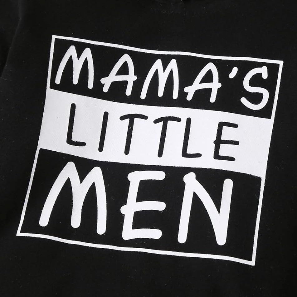 2PCS Mama's Little Man Letter Printed Long Sleeve Hooded Baby Set