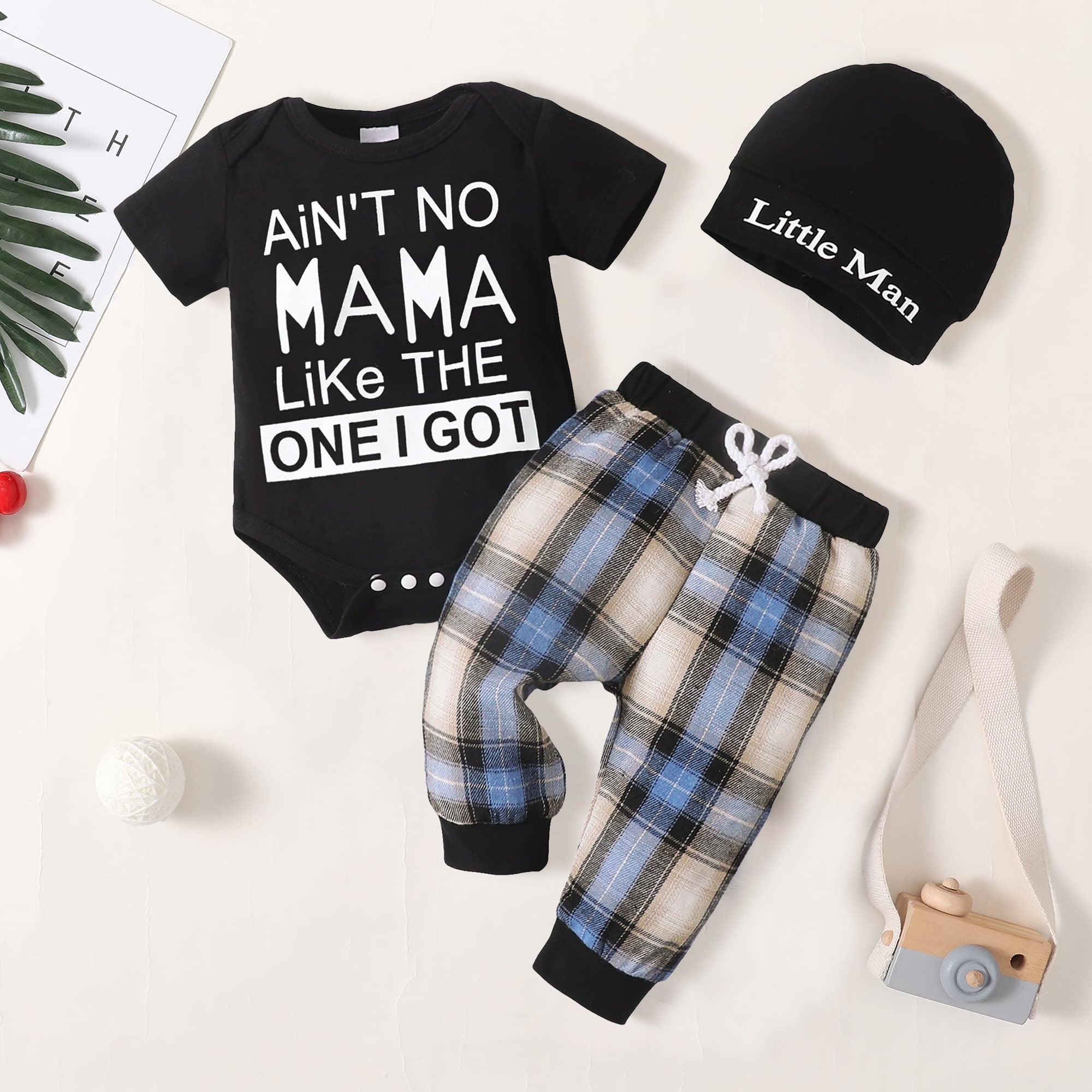 3PCS Ain't No Mama Like The One I Got Letter Print Short Sleeve Baby Boy Set