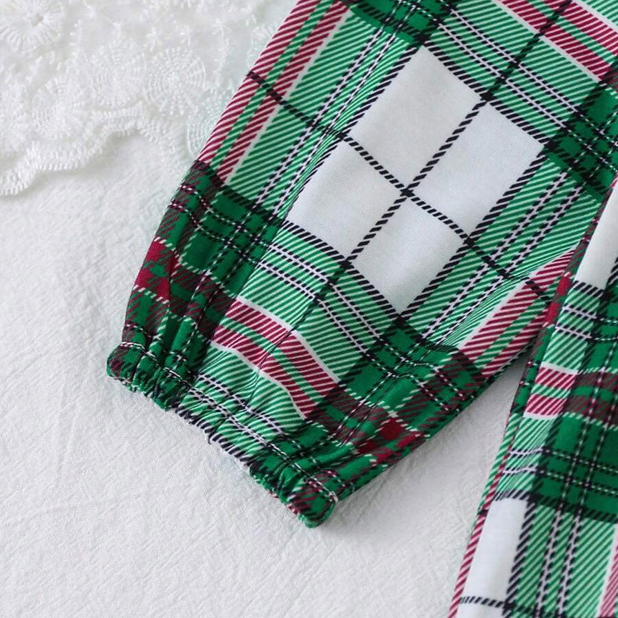 2PCS Adorable Bear Plaid Printed Long Sleeve Baby Jumpsuit