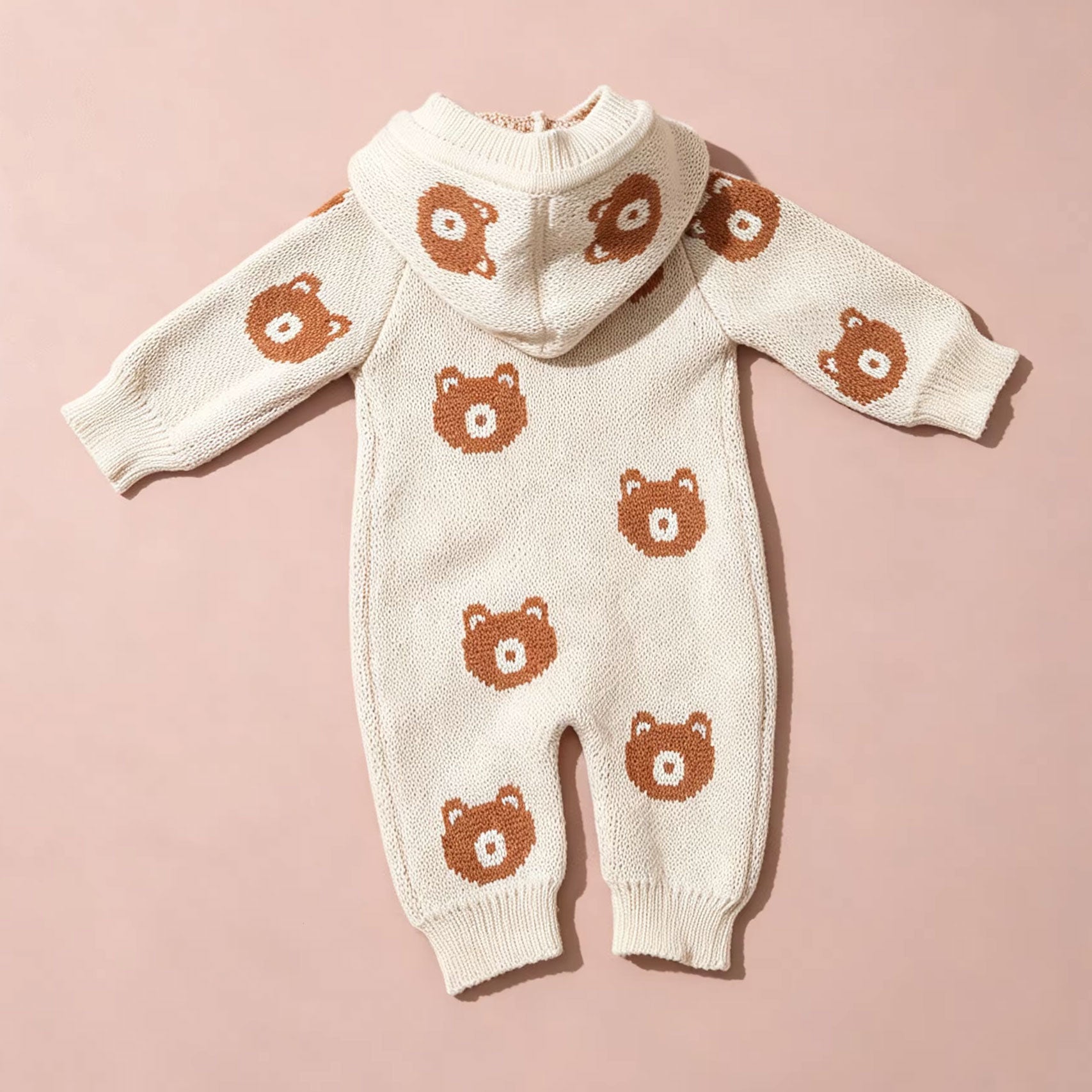 Cozy Bear Printed Hoodie Long Sleeve Knit Baby Jumpsuit