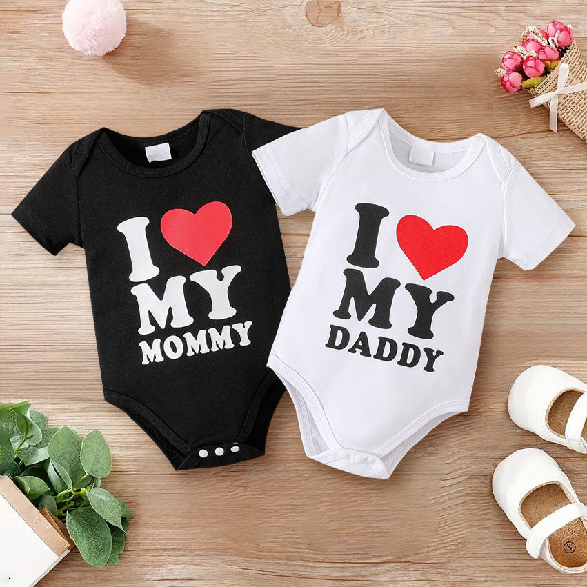 Cute Letter And Heart Printed Short Sleeve Baby Romper