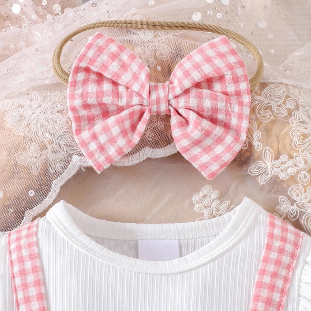 2PCS Bubbly Plaid Printed Long Sleeve Baby Romper