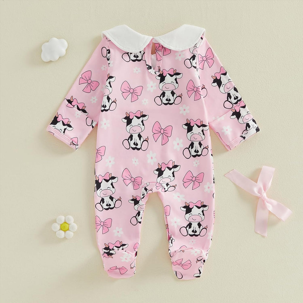 Lovely New To The Hero Letter Cow Printed Long Sleeve Baby Jumpsuit
