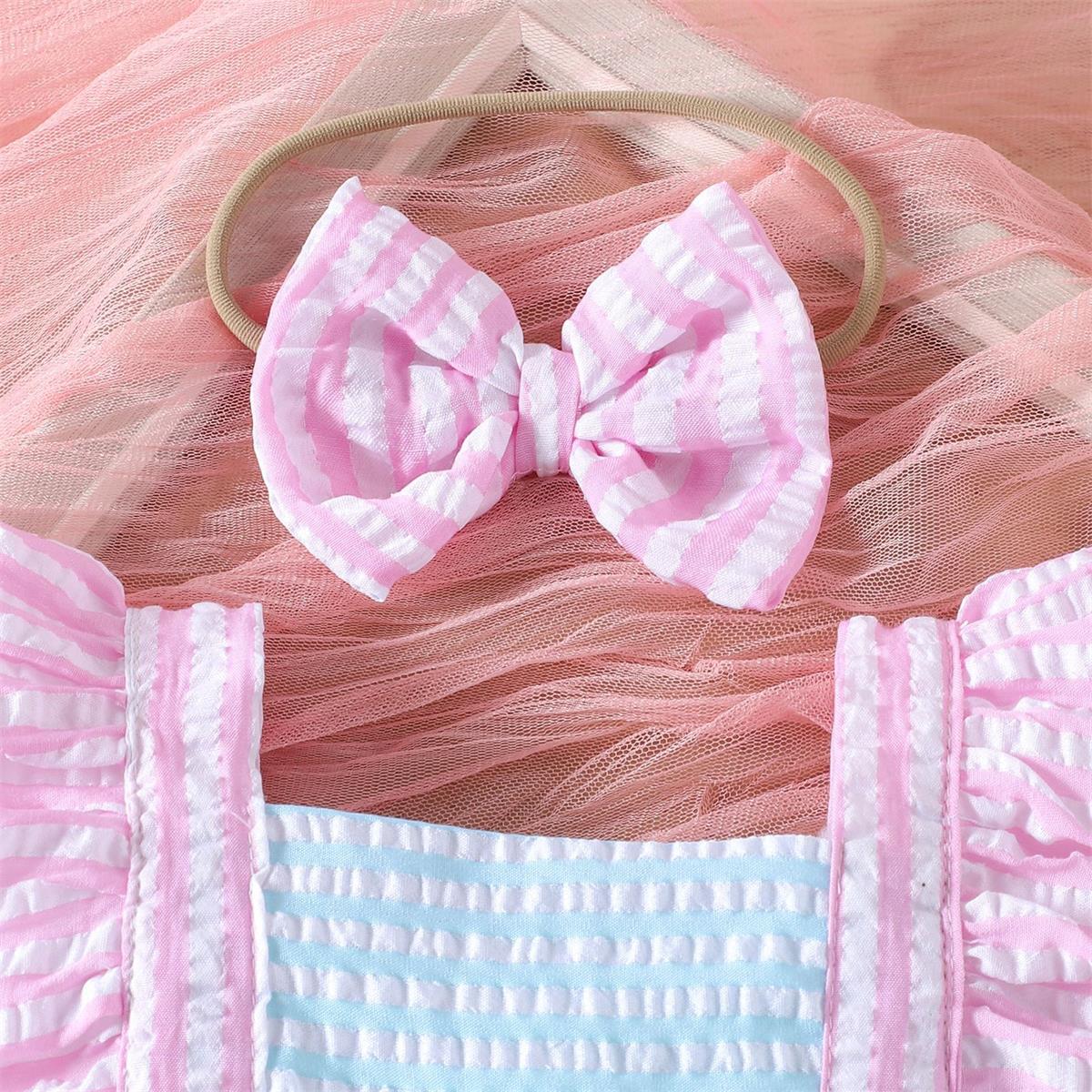 2PCS Comfortable Plaid Printed Sleeveless Baby Romper