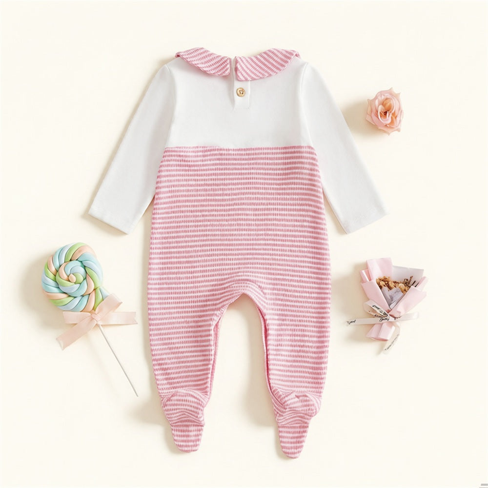 Graceful Stripe Print Long Sleeve Baby Girl Jumpsuit
