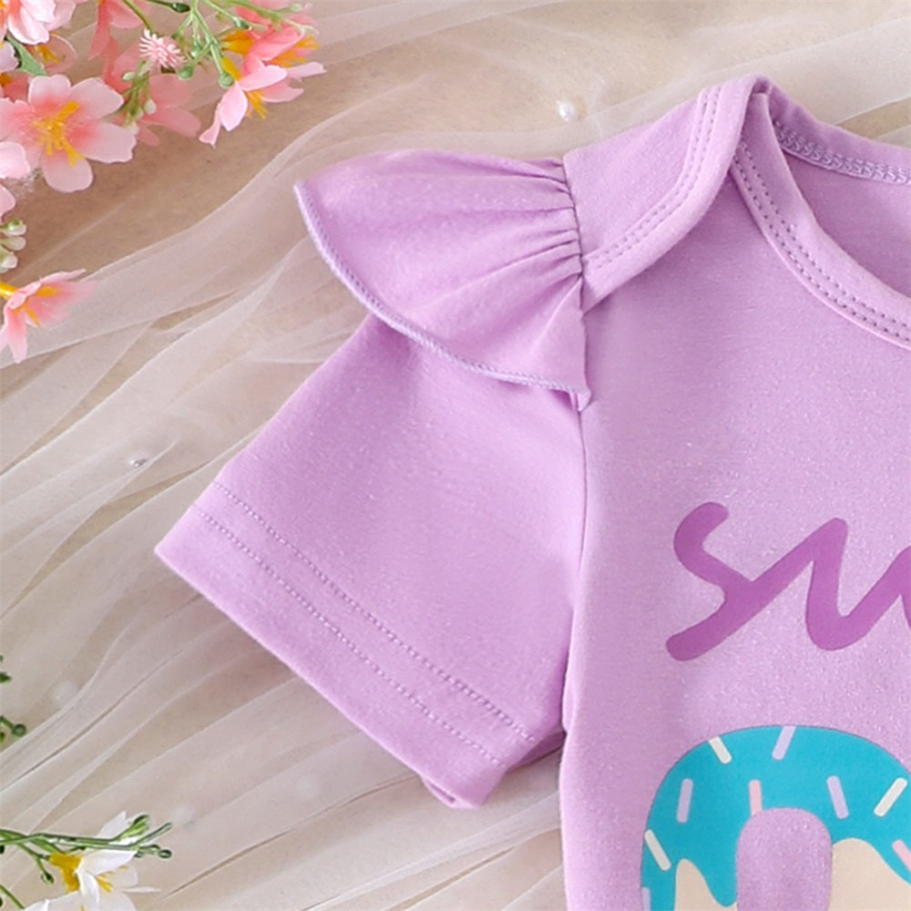 4PCS Sweet One Letter Donut Print Short Sleeve Baby Set