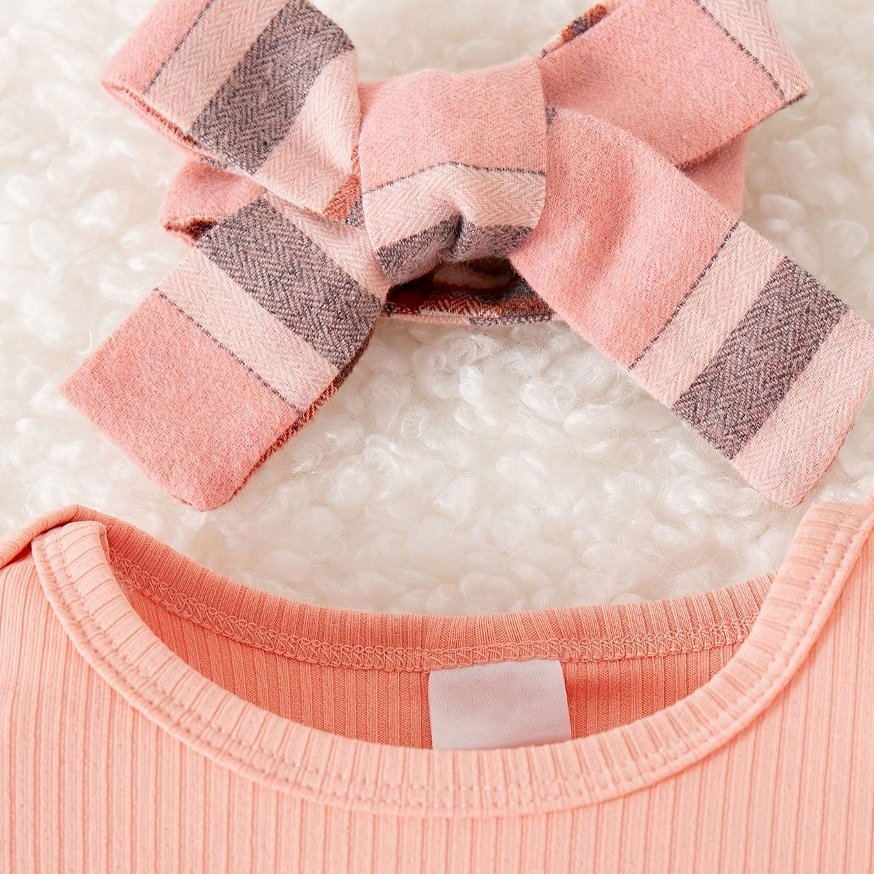 3PCS Cute Floral Appliqué Plaid Printed Long Sleeve Baby Set