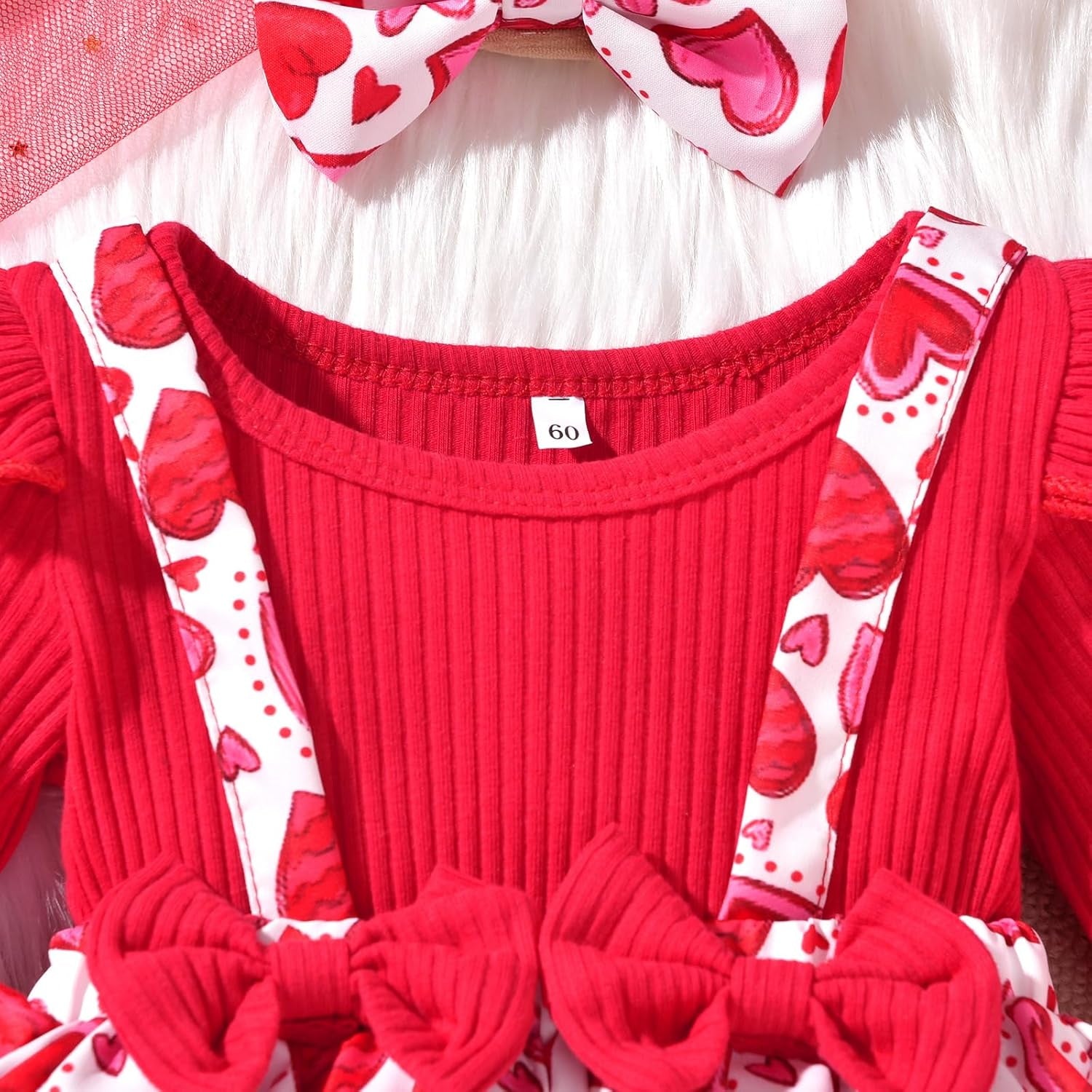 4PCS Cute Heart Print Long Sleeve Baby Romper With Hat