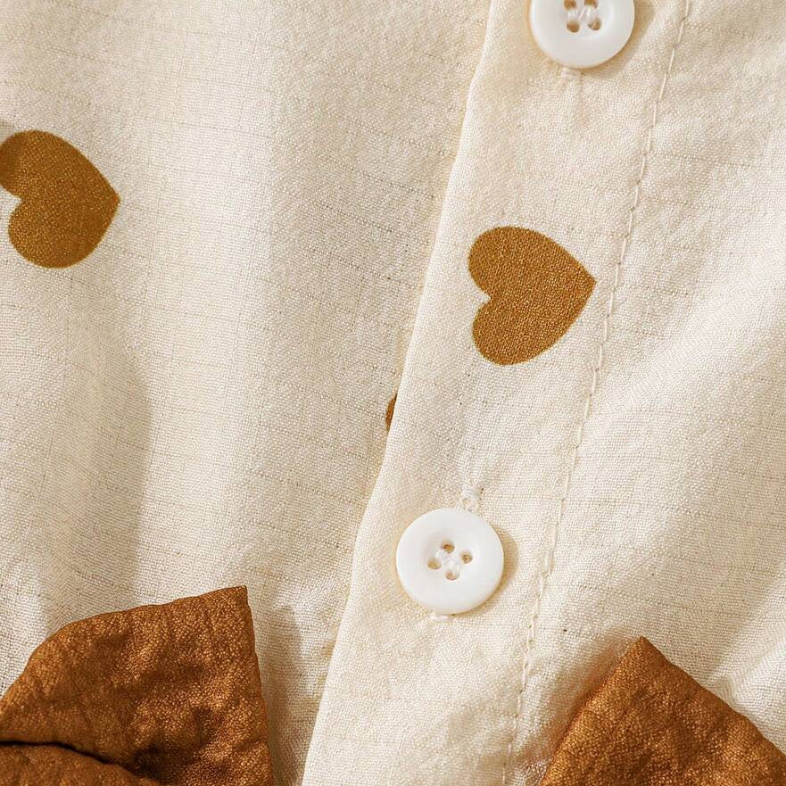 2PCS Delightful Heart Print Ruffle Long Sleeve Baby Girl Jumpsuit