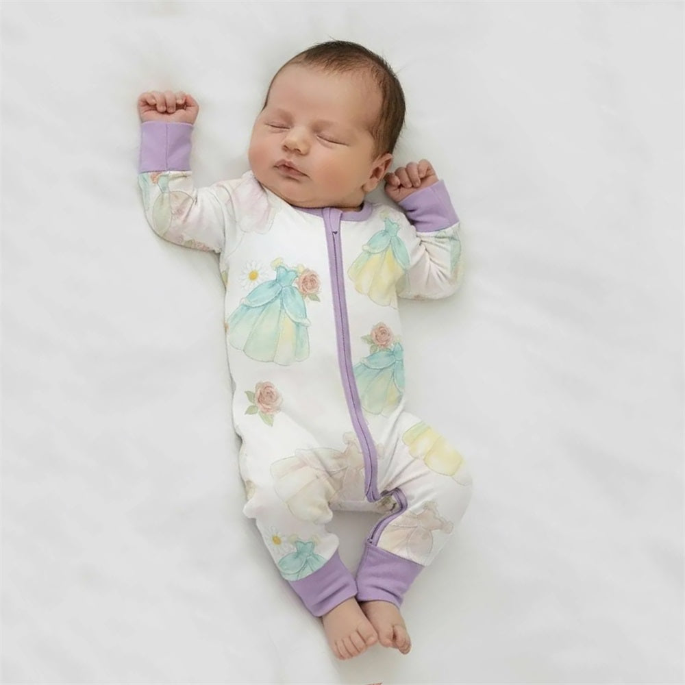Casual Floral Print Long Sleeve Baby Zipper Jumpsuit