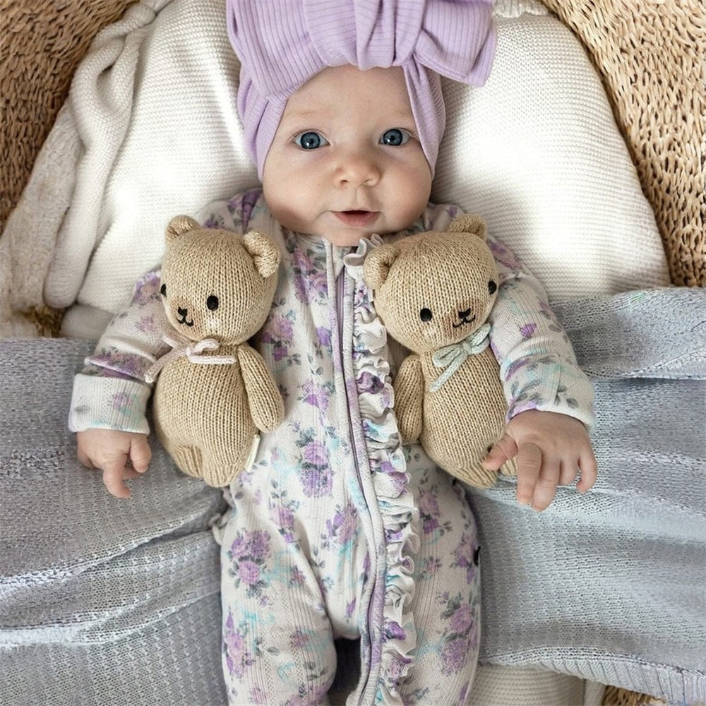 Casual Floral Printed Frill Trim Long Sleeve Zip Baby Jumpsuit