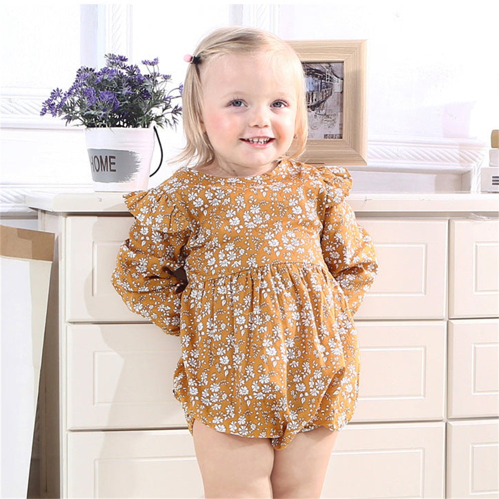 Stylish Allover Floral Print Long Sleeve Baby Romper