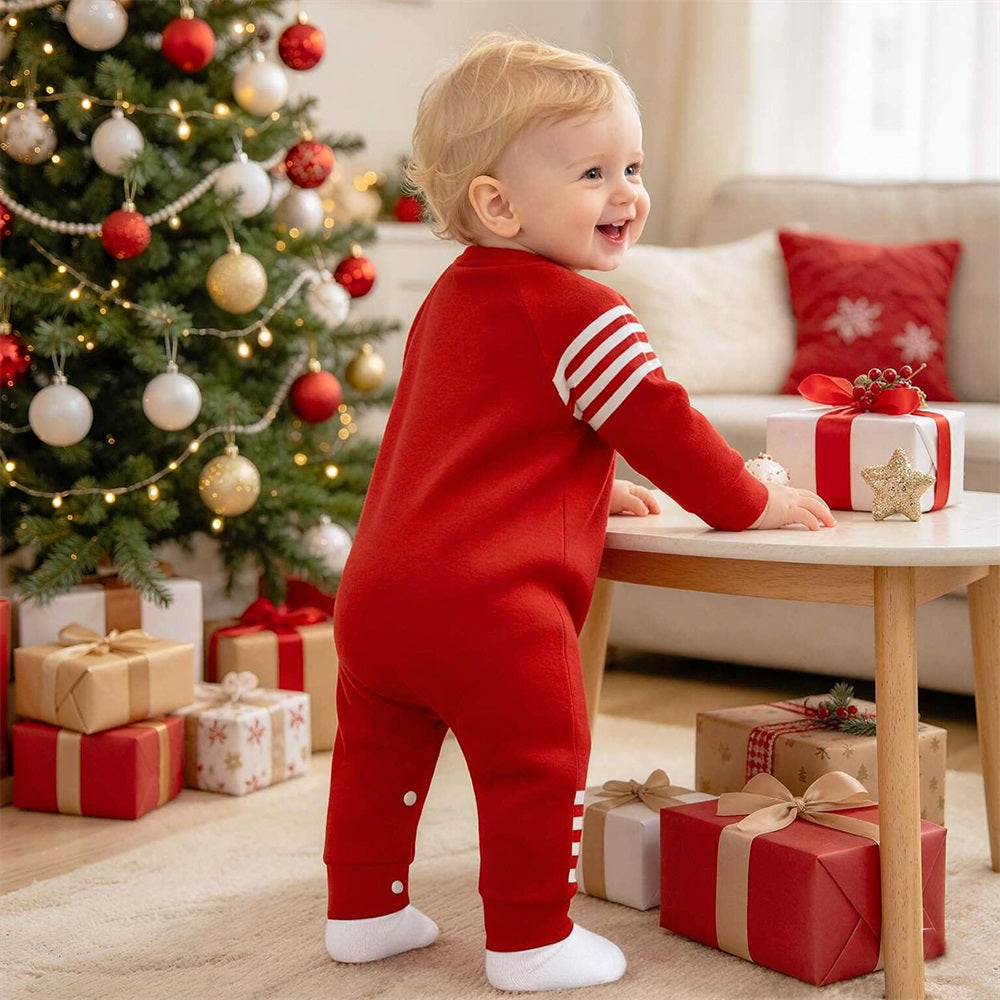 My 1st Christmas Letter Santa Print Long Sleeve Baby Jumpsuit