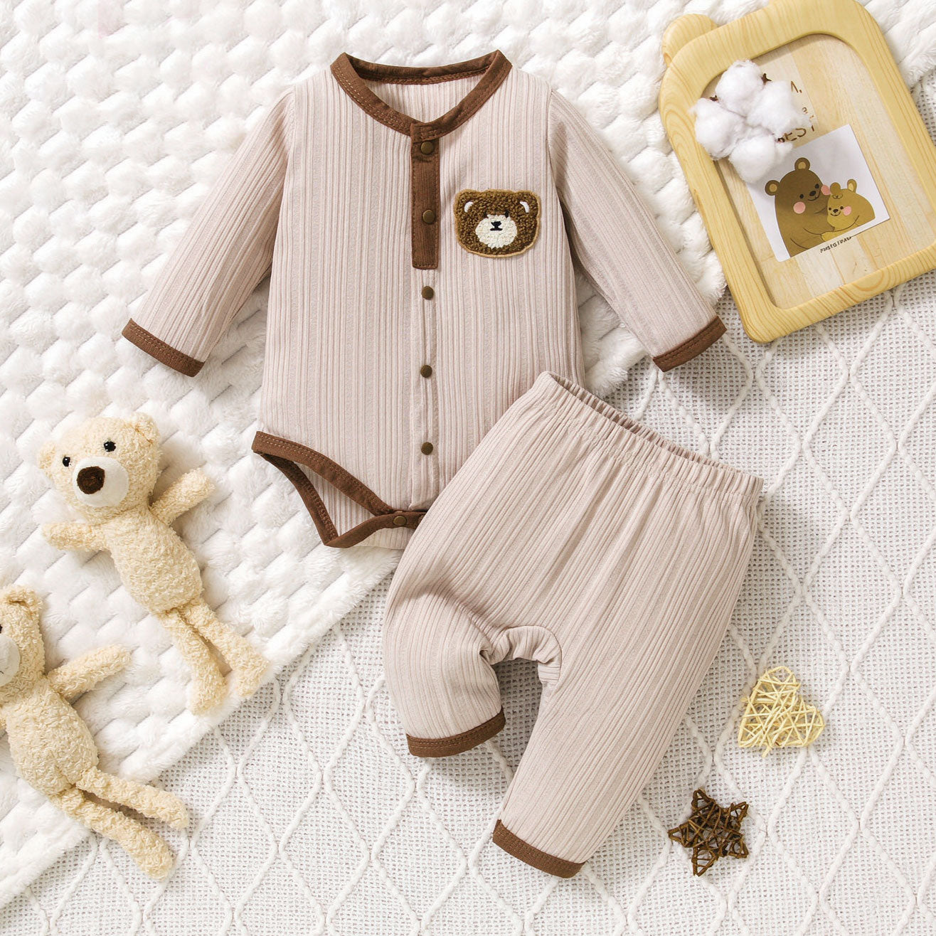 2PCS Comfort Bear Applique Long Sleeve Baby Set