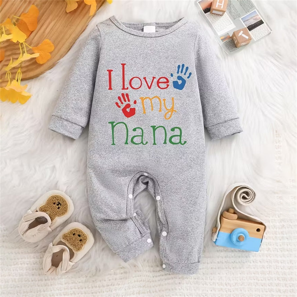 I Love My Nana Letter Print Long Sleeve Baby Jumpsuit