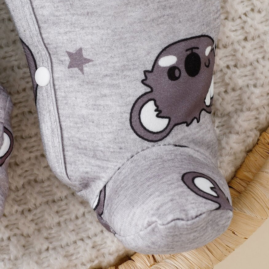 2PCS Adorable Cartoon Koala Printed Long Sleeve Baby Jumpsuit