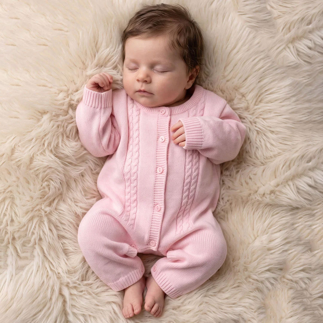Classic Solid Color Knit Long Sleeve Baby Girl Jumpsuit