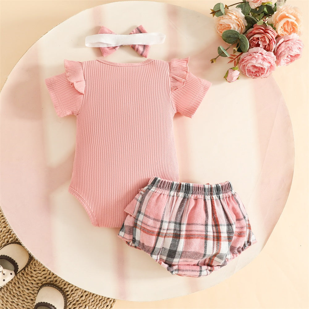 3PCS Mama Is My Bestie Letter Print Short Sleeve Baby Set