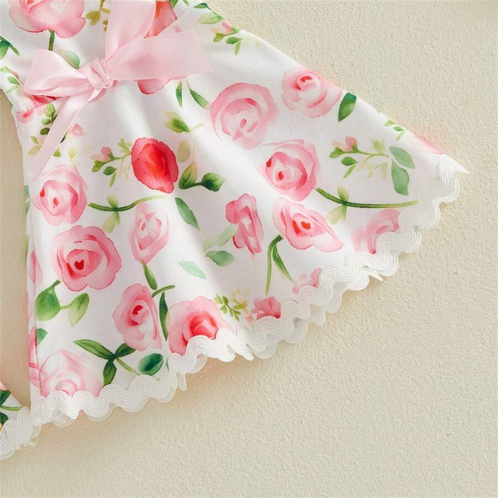 3PCS Pretty Floral Print Flutter Sleeve Baby Set