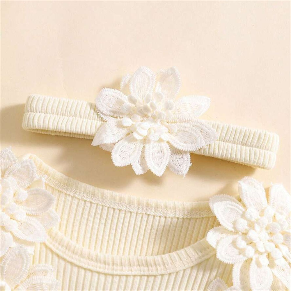 2PCS Floral Embroidery Flounce Sleeve Baby Romper
