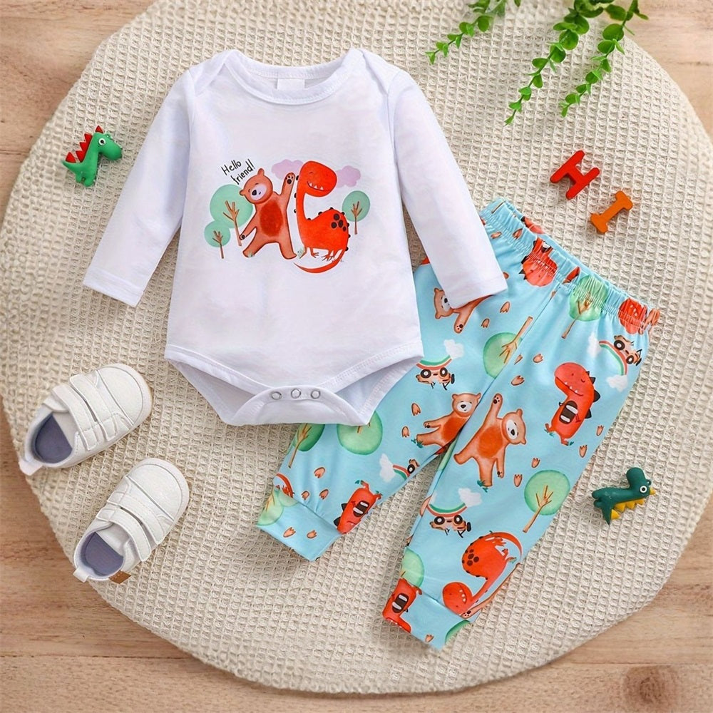 2PCS Casual Cute Animal Print Long Sleeve Baby Set