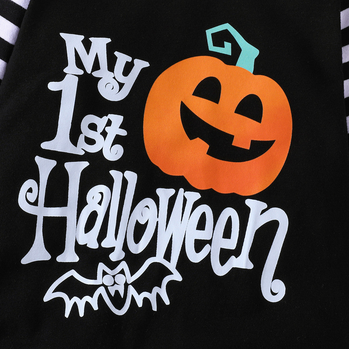 2PCS Halloween Letter Pumpkin Printed Long Sleeve Baby Jumpsuit