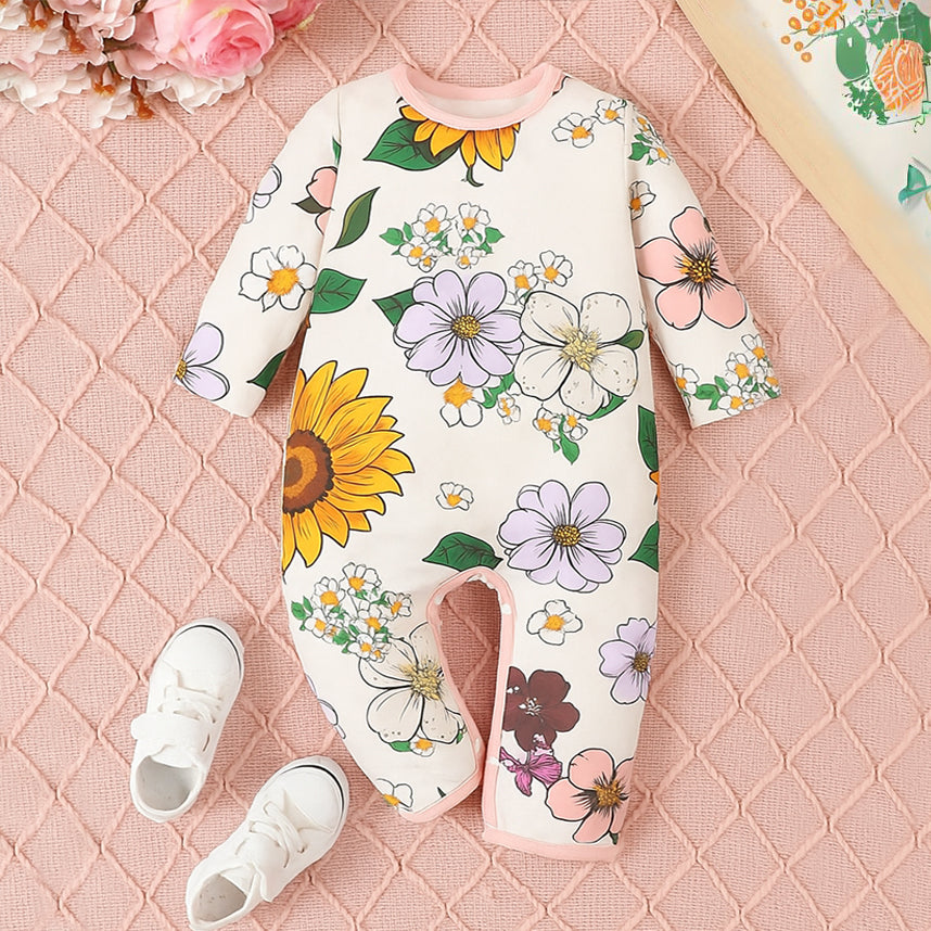 Fashion Floral Print Long Sleeve Baby Jumpsuit
