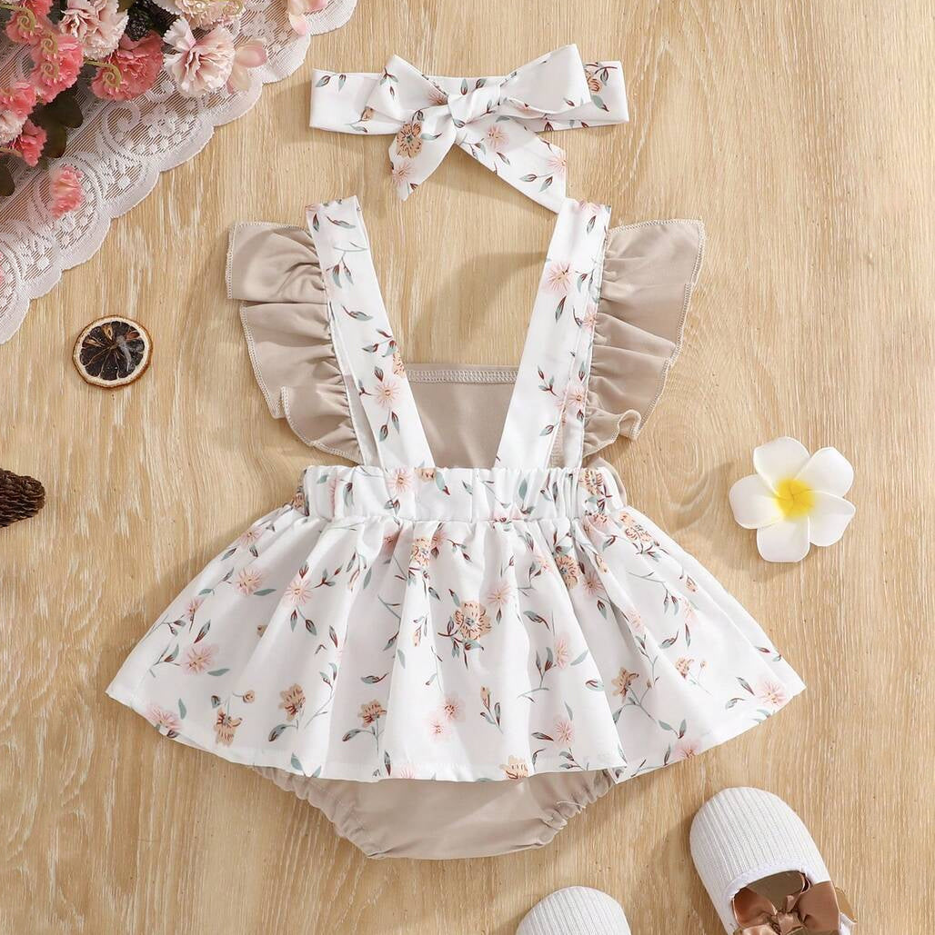2PCS Timeless Floral Print Flutter Sleeve Baby Romper