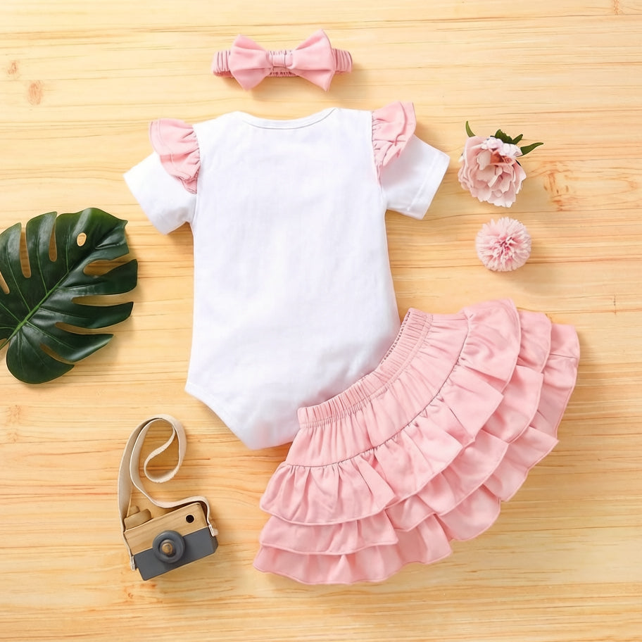 3PCS Dream Big Little One Letter Elephant Print Short Sleeve Baby Set