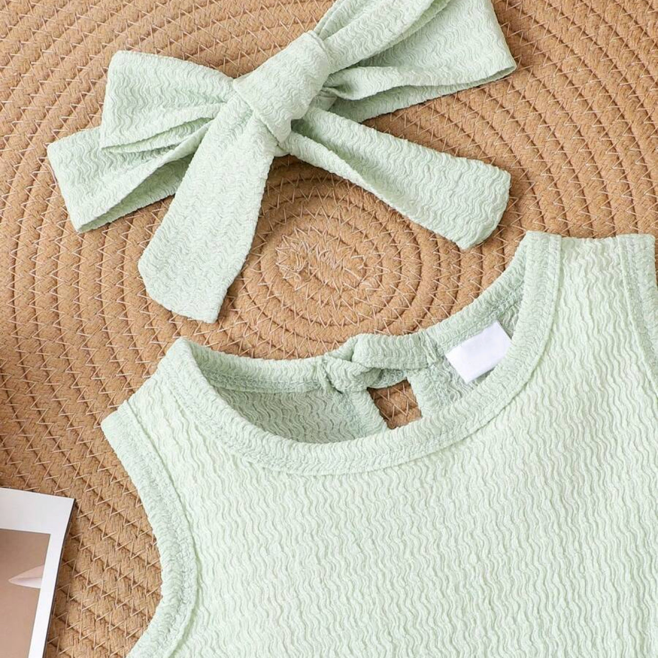 3PCS Chic Solid Color Bow Sleeveless Baby Set