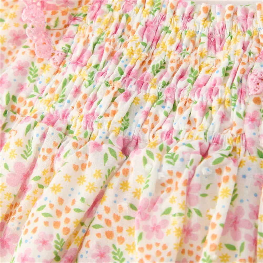 Summer Casual Floral Printed Fly Sleeve Baby Romper