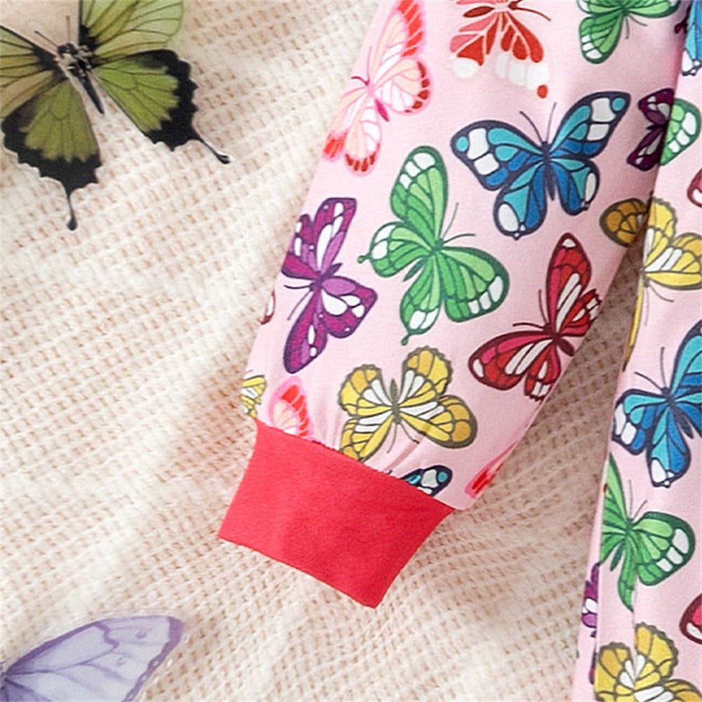 2PCS Fashionable Butterfly Print Long Sleeve Baby Jumpsuit