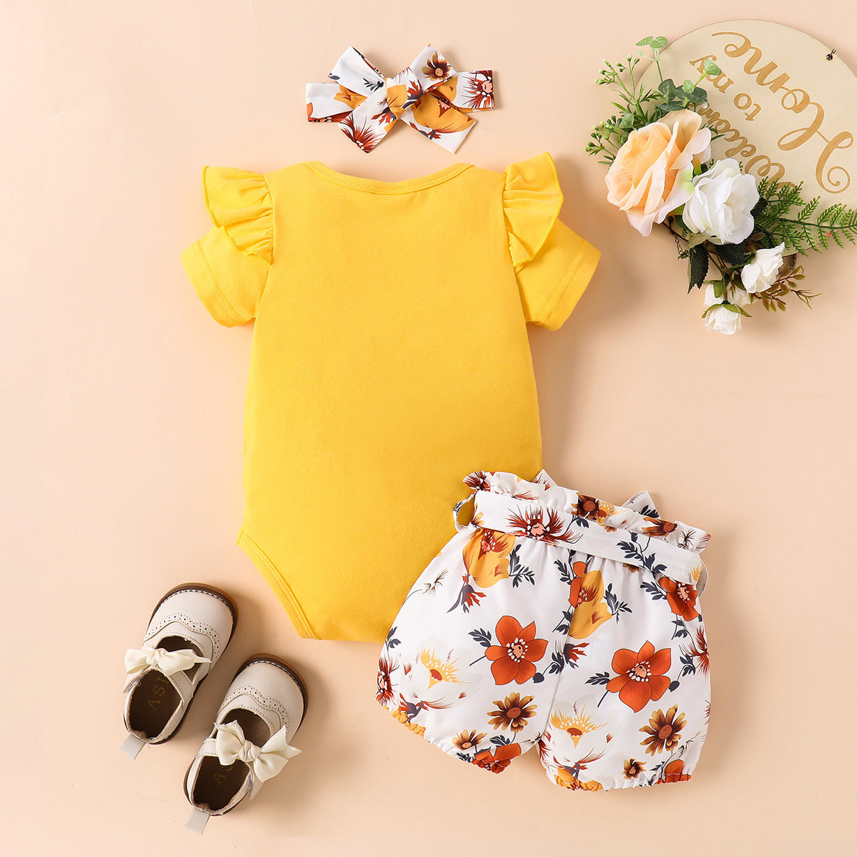 3PCS Daddy's Princess Letter Floral Printed Baby Set