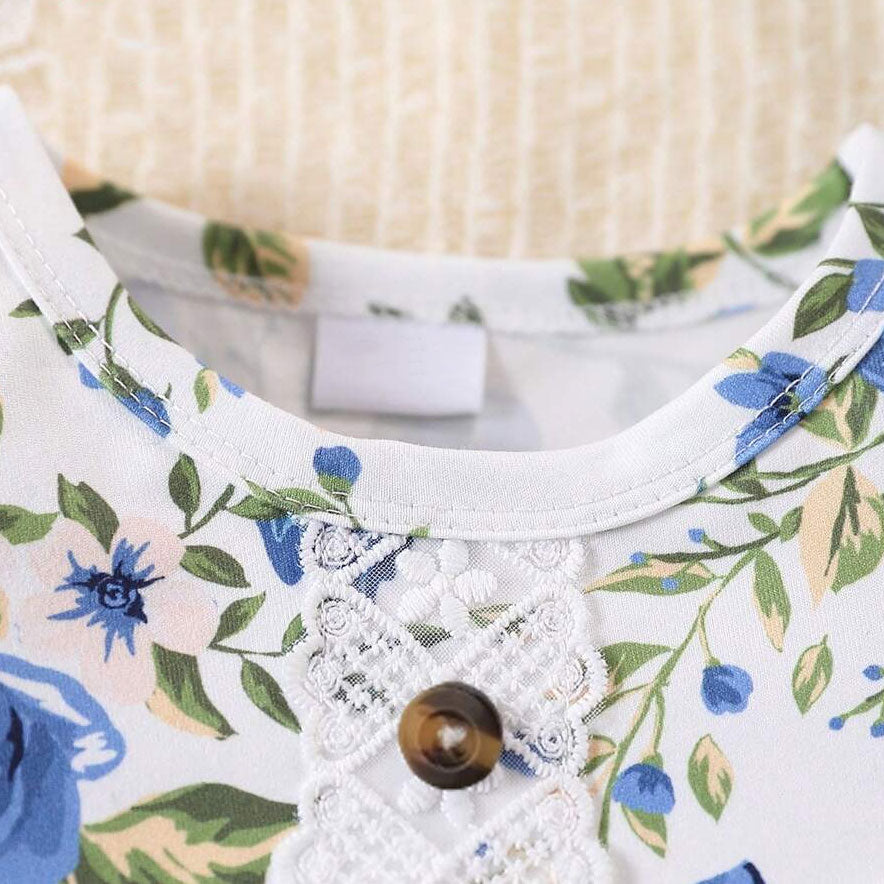 2PCS Grace Floral Printed Ruffle Decor Short Sleeve Baby Set
