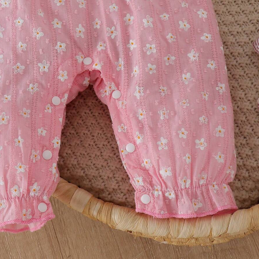2PCS Mori Style Floral Print Bow Long Sleeve Baby Girl Jumpsuit