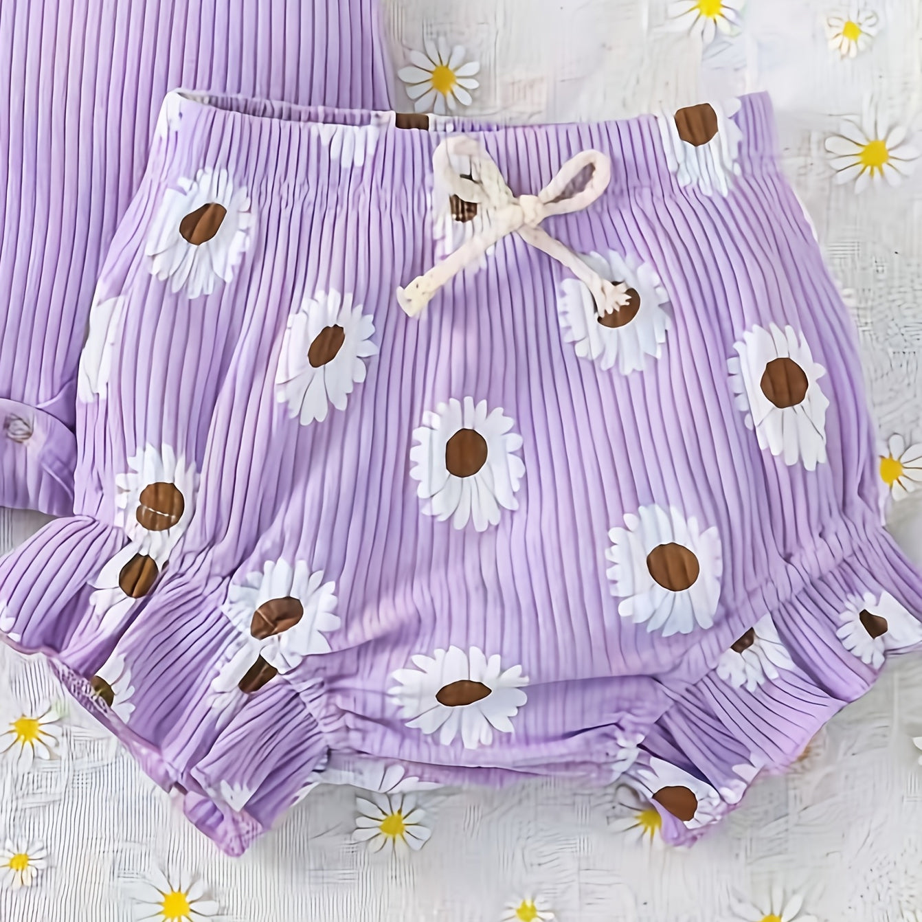 3PCS Daddy's Girl Letter Daisy Print Flutter Sleeve Baby Set
