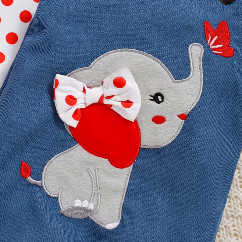 3PCS Lovely Elephant Polka Dots Printed Baby Girl Set