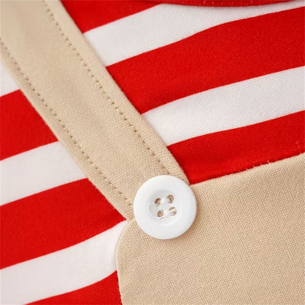 Christmas Santa Claus Print Striped Long Sleeve Baby Jumpsuit